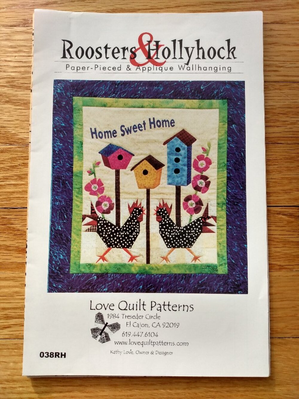 Roosters Hollyhocks Wall Quilt Sewing Pattern Pieced Applique Birdhouse Chickens